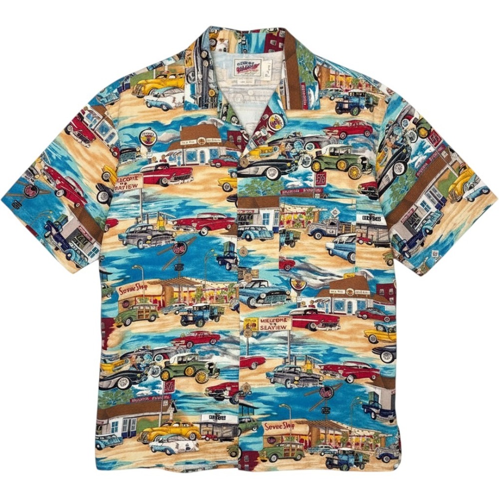 Retro Hawaiian Shirt Ray Service Station Classic Cars Seaview Diner collectible
